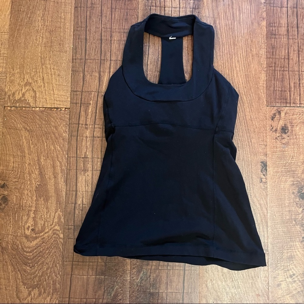 Lululemon Womens racerback activewear tank black silver reflective logo Sz 4